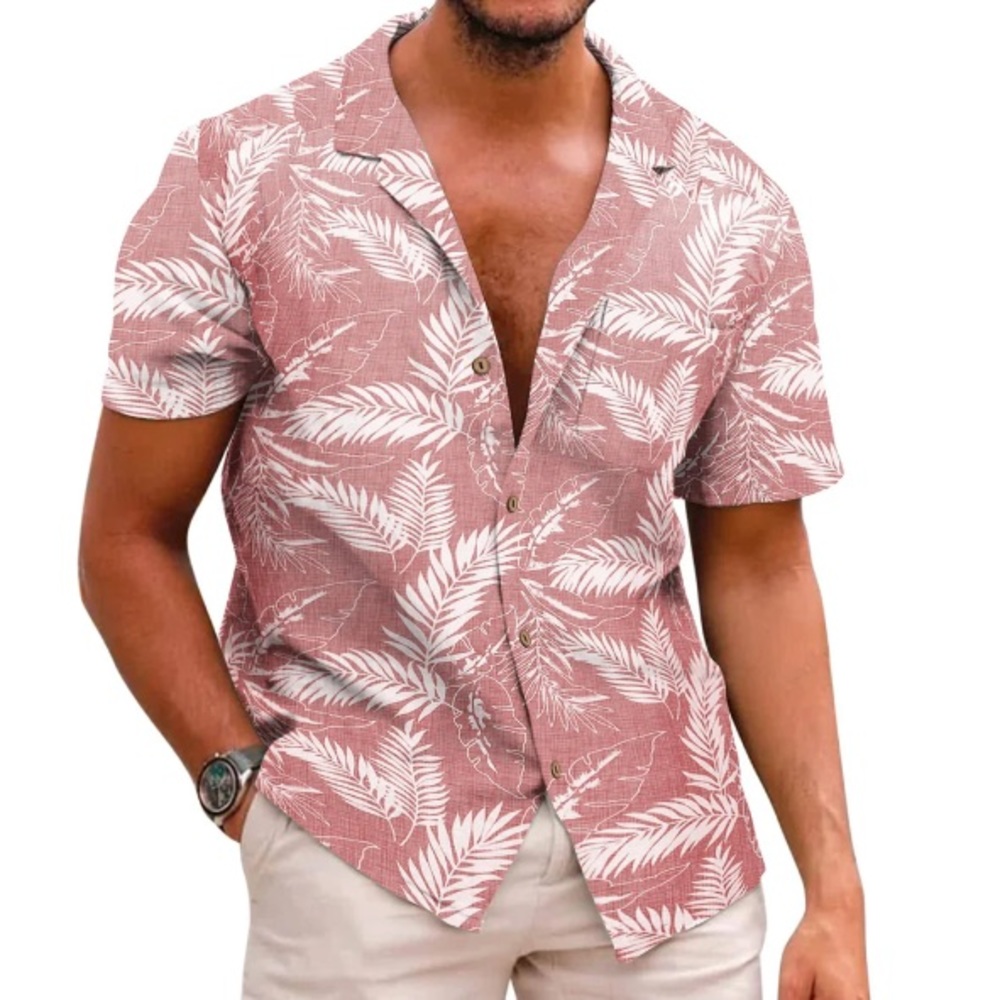 Men’s Red Tropical/Beach Floral Button Down Shirt - XXL